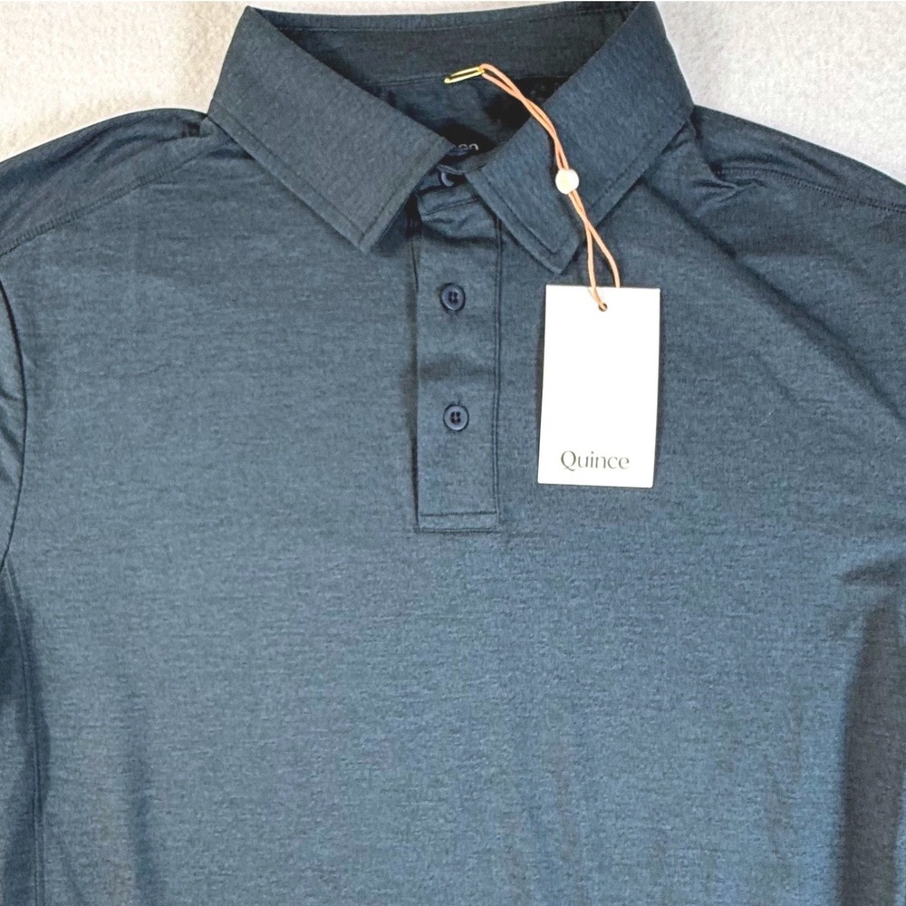 Quince Polo Shirt Mens M Long Sleeve Recycled Performance Stretch Gray Blue